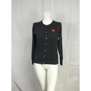 [320] Comme Des Garçons PLAY Sweater Cardigan S Gray Heart Logo Button Front